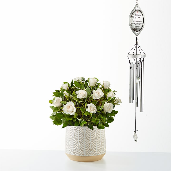 product image for White Mini Rose & Celebration of Life Windchime
