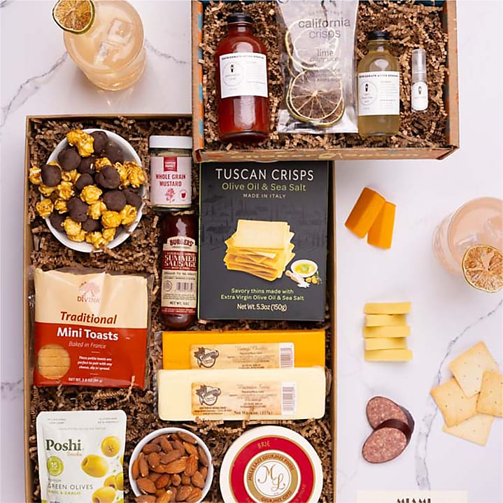 product image for Deluxe Cheese & Charcuterie Box with Tropical Pink Margarita Cocktail Kit