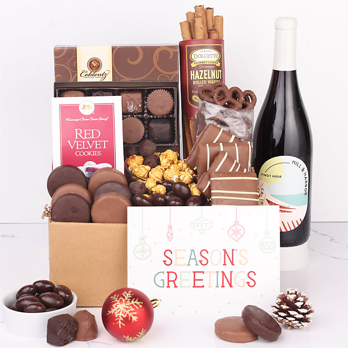 product image for Season's Greetings Deluxe Chocolate, Sweets & Wine Gift Box