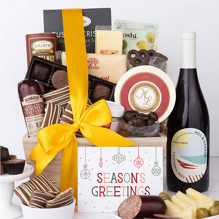 product image for Season's Greetings Gourmet Charcuterie & Sweets Gift Basket with Wine