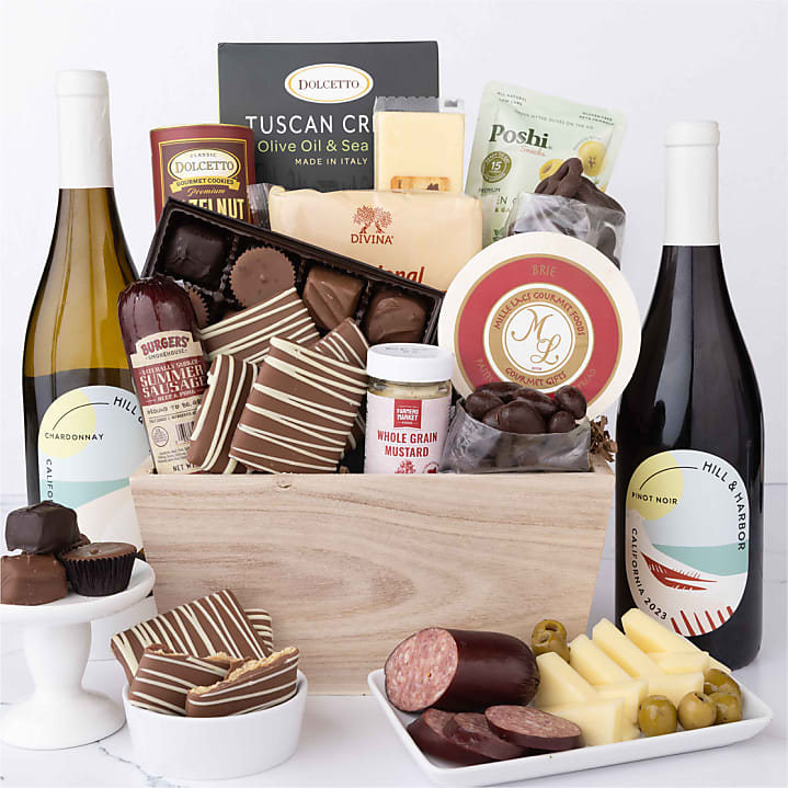 product image for Gourmet Charcuterie & Sweets Gift Basket with Wine